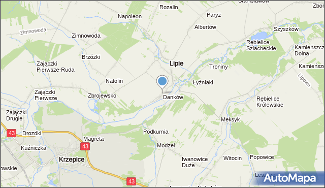 mapa Danków, Danków gmina Lipie na mapie Targeo