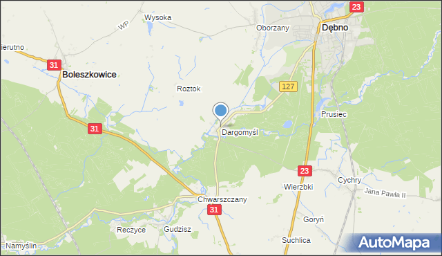 mapa Dargomyśl, Dargomyśl gmina Dębno na mapie Targeo