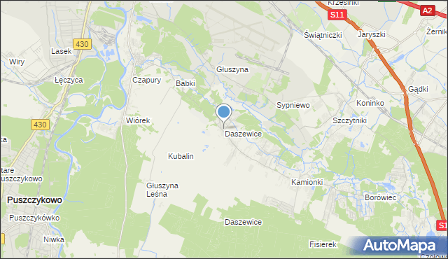 mapa Daszewice, Daszewice gmina Mosina na mapie Targeo