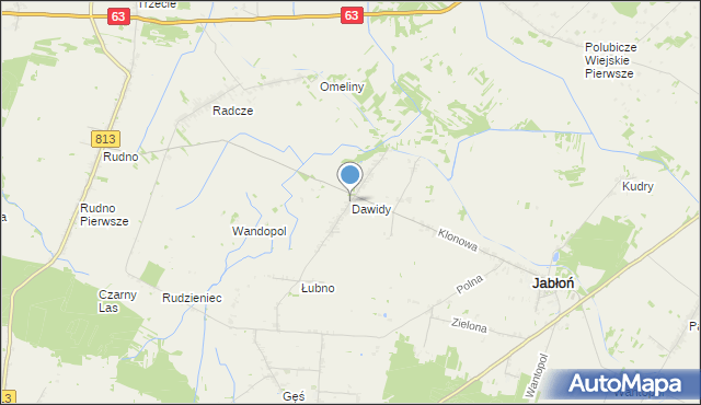 mapa Dawidy, Dawidy gmina Jabłoń na mapie Targeo
