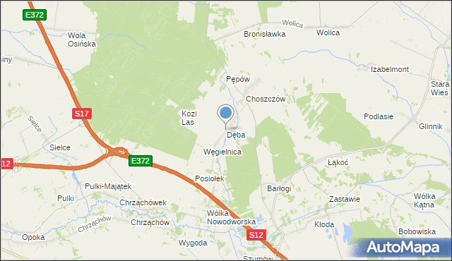 mapa Dęba, Dęba gmina Kurów na mapie Targeo