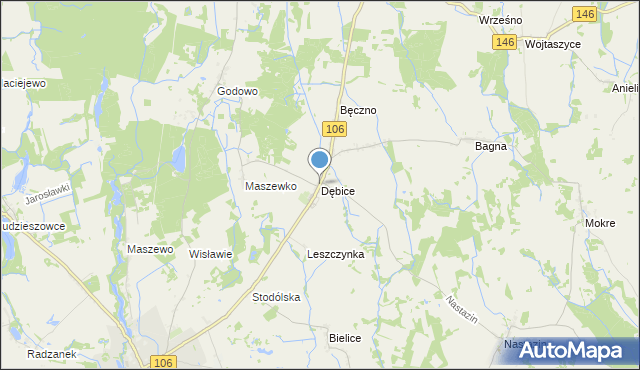 mapa Dębice, Dębice gmina Maszewo na mapie Targeo