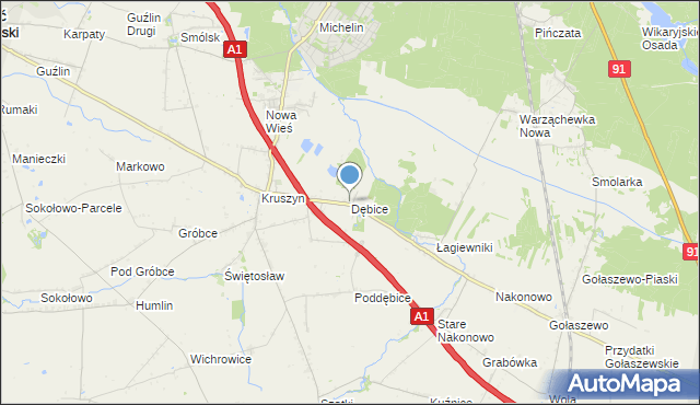 mapa Dębice, Dębice gmina Włocławek na mapie Targeo