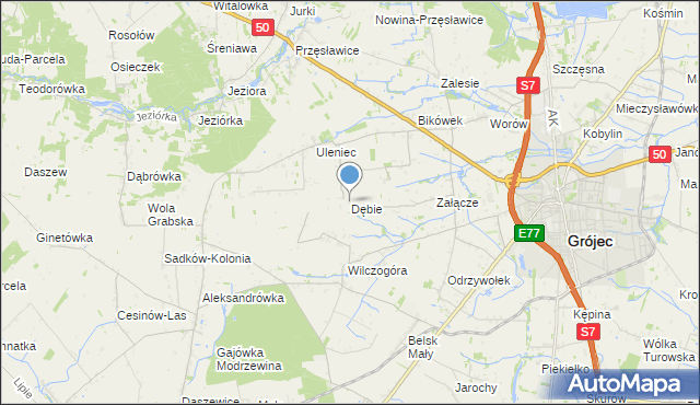 mapa Dębie, Dębie gmina Grójec na mapie Targeo