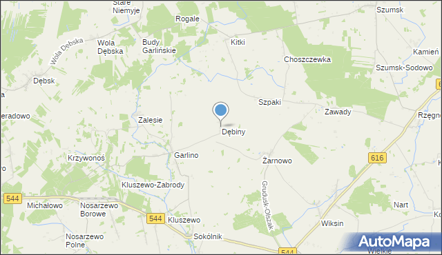 mapa Dębiny, Dębiny gmina Szydłowo na mapie Targeo