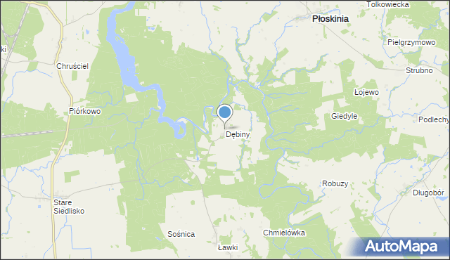 mapa Dębiny, Dębiny gmina Wilczęta na mapie Targeo