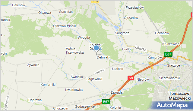 mapa Dębniak, Dębniak gmina Ujazd na mapie Targeo