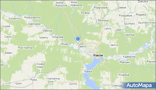mapa Dębno, Dębno gmina Raków na mapie Targeo