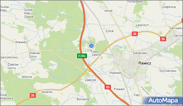 mapa Dębno, Dębno gmina Rawicz na mapie Targeo