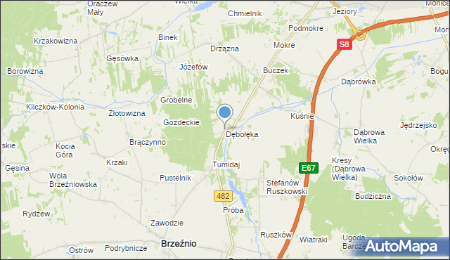 mapa Dębołęka, Dębołęka gmina Brzeźnio na mapie Targeo