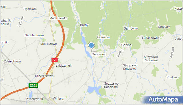 mapa Dębówiec, Dębówiec gmina Gniezno na mapie Targeo