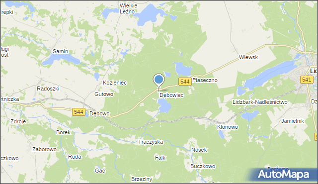 mapa Dębowiec, Dębowiec gmina Lidzbark na mapie Targeo