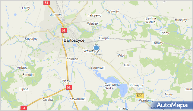 mapa Dębówko, Dębówko gmina Bartoszyce na mapie Targeo