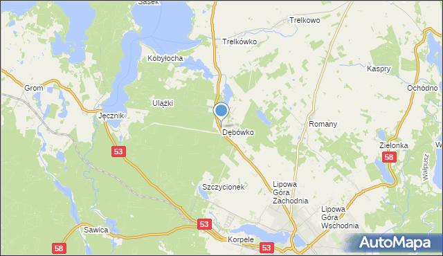 mapa Dębówko, Dębówko gmina Szczytno na mapie Targeo