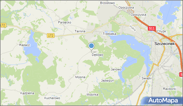 mapa Dębowo, Dębowo gmina Szczecinek na mapie Targeo