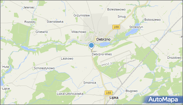 mapa Debrzno-Wieś, Debrzno-Wieś na mapie Targeo