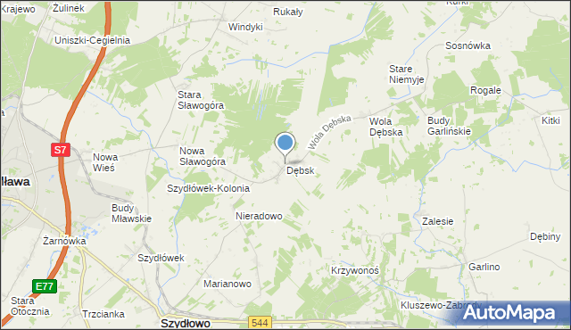 mapa Dębsk, Dębsk gmina Szydłowo na mapie Targeo