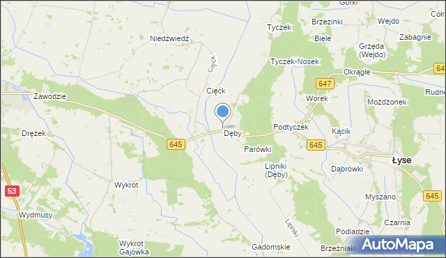 mapa Dęby, Dęby gmina Łyse na mapie Targeo