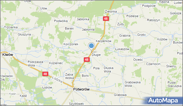 mapa Długie, Długie gmina Potworów na mapie Targeo