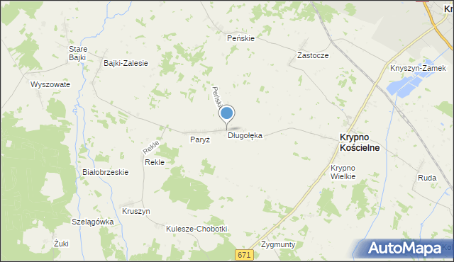 mapa Długołęka, Długołęka gmina Krypno na mapie Targeo