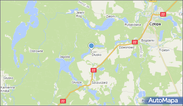 mapa Dłusko, Dłusko gmina Człopa na mapie Targeo