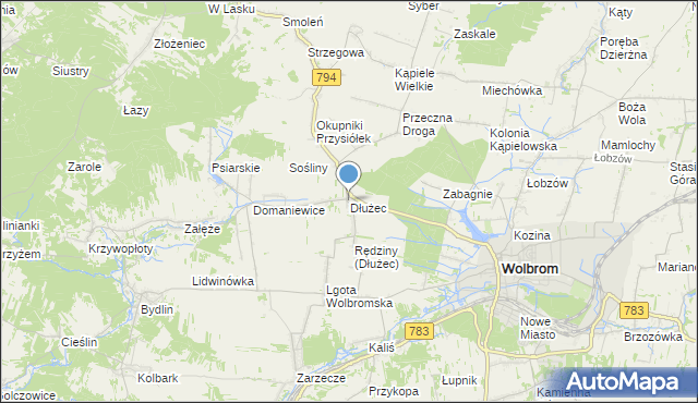 mapa Dłużec, Dłużec gmina Wolbrom na mapie Targeo