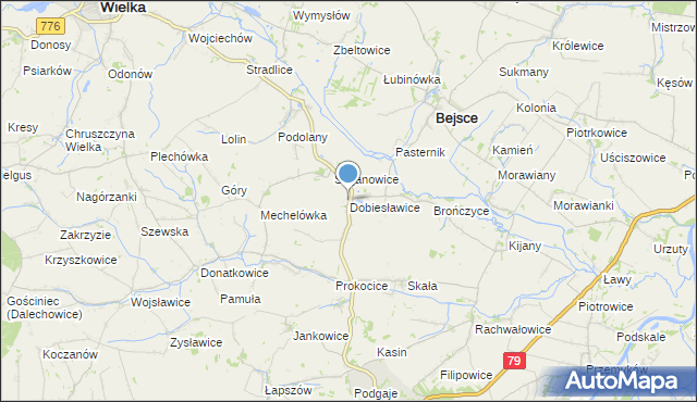 mapa Dobiesławice, Dobiesławice gmina Bejsce na mapie Targeo