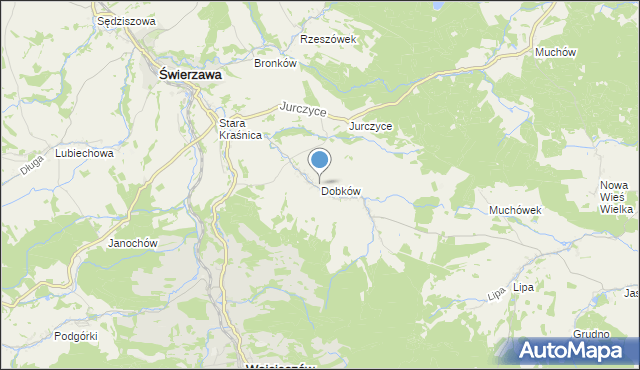 mapa Dobków, Dobków gmina Świerzawa na mapie Targeo