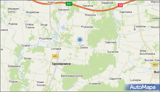 mapa Dobra, Dobra gmina Sędziejowice na mapie Targeo