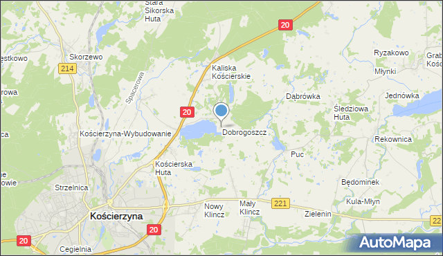 mapa Dobrogoszcz, Dobrogoszcz gmina Kościerzyna na mapie Targeo