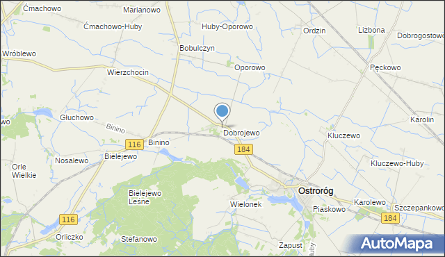 mapa Dobrojewo, Dobrojewo gmina Ostroróg na mapie Targeo