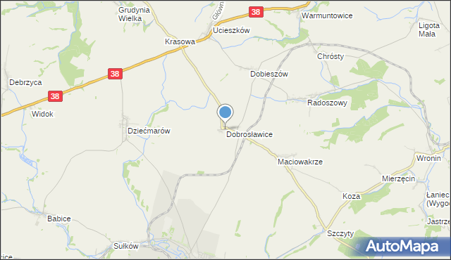 mapa Dobrosławice, Dobrosławice gmina Pawłowiczki na mapie Targeo