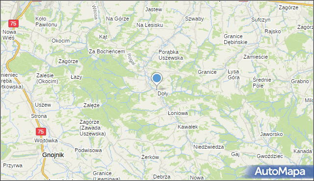 mapa Doły, Doły gmina Dębno na mapie Targeo