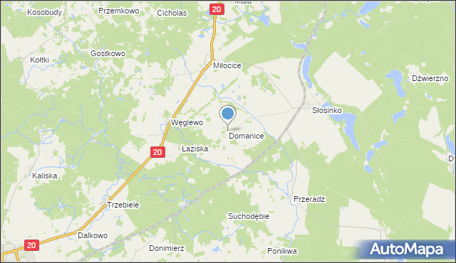 mapa Domanice, Domanice gmina Miastko na mapie Targeo