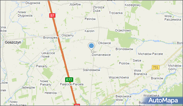 mapa Domaniewice, Domaniewice gmina Promna na mapie Targeo