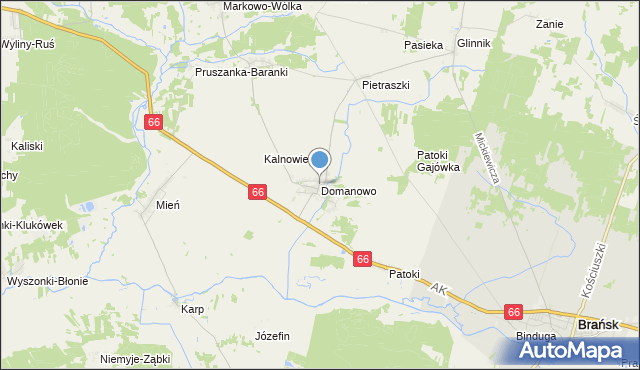 mapa Domanowo, Domanowo gmina Brańsk na mapie Targeo