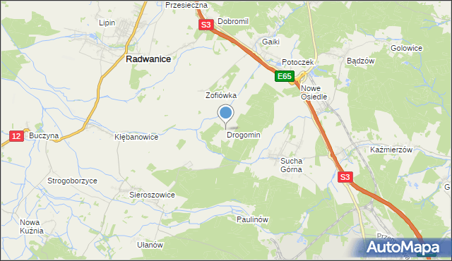 mapa Drogomin, Drogomin gmina Jerzmanowa na mapie Targeo