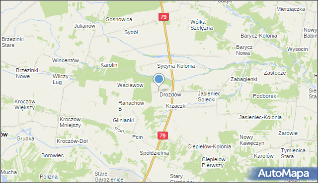 mapa Drozdów, Drozdów gmina Zwoleń na mapie Targeo