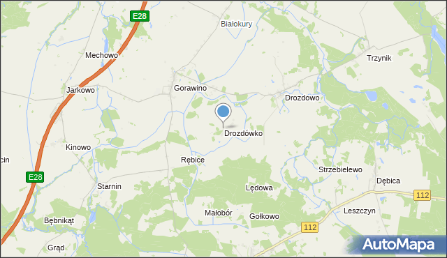 mapa Drozdówko, Drozdówko gmina Rymań na mapie Targeo
