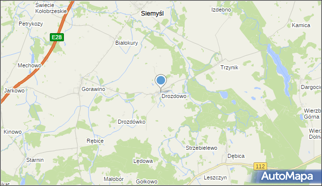 mapa Drozdowo, Drozdowo gmina Rymań na mapie Targeo