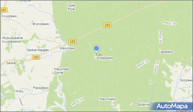 mapa Drzązgowo, Drzązgowo gmina Chodzież na mapie Targeo