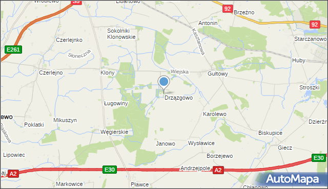 mapa Drzązgowo, Drzązgowo gmina Kostrzyn na mapie Targeo