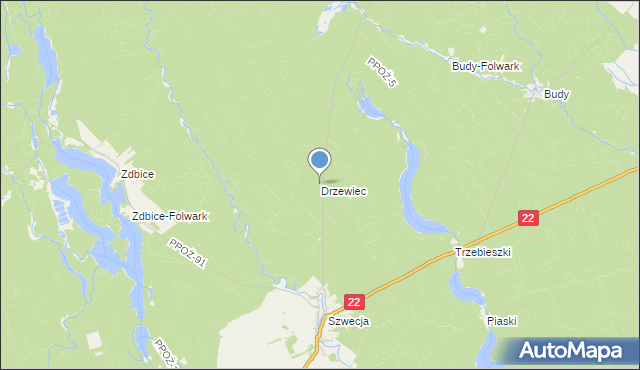 mapa Drzewiec, Drzewiec gmina Jastrowie na mapie Targeo