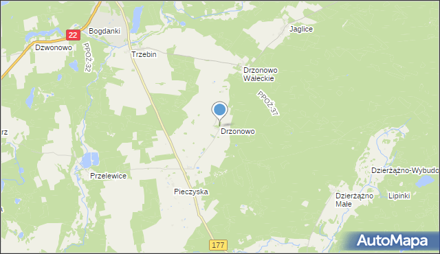 mapa Drzonowo, Drzonowo gmina Człopa na mapie Targeo