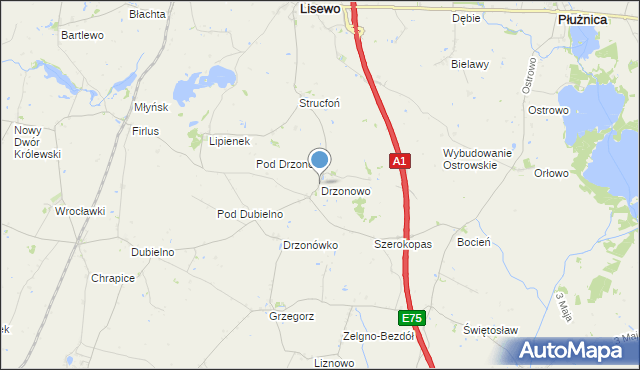 mapa Drzonowo, Drzonowo gmina Lisewo na mapie Targeo