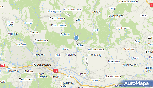 mapa Dubie, Dubie gmina Krzeszowice na mapie Targeo