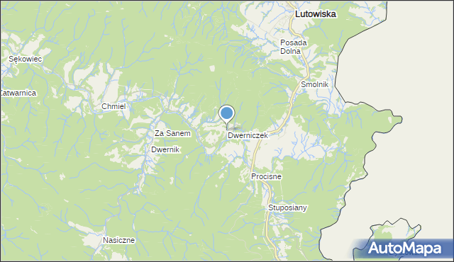 mapa Dwerniczek, Dwerniczek na mapie Targeo