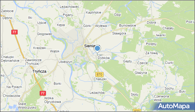 mapa Dybków, Dybków gmina Sieniawa na mapie Targeo