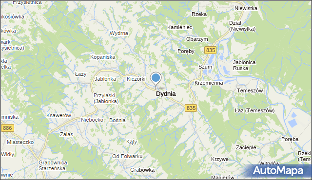 mapa Dydnia, Dydnia na mapie Targeo