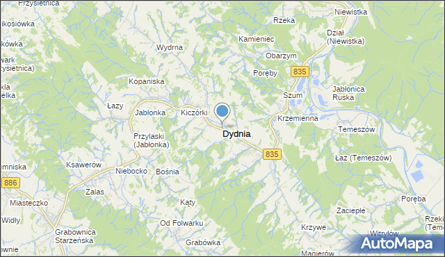 mapa Dydnia, Dydnia na mapie Targeo